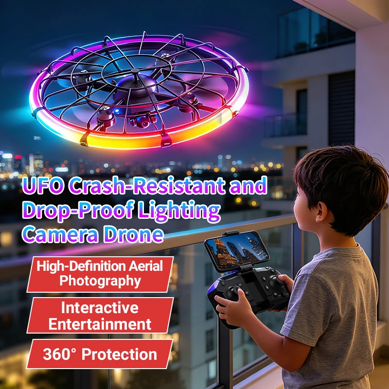 Drone Camera Mount - JJRC H145 UFO RCドローン、デュアルHDレンズ、RGBフローライト、フルボディプロテクション、空撮クアッドコプター玩具